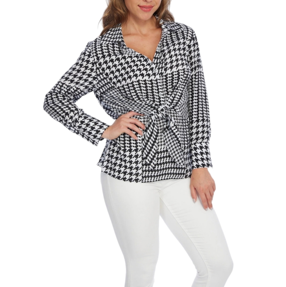 341. NWT Lior Paris Black & White Knot Front Long Sleeve Women's Top | Hudson